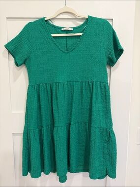 Pull&Bear Emerald Green Tiered V-Neck Kids Dress